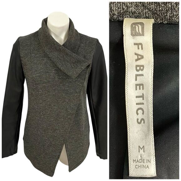 Fabletics Blazer Womens Medium Gray Jacket Contrast Sleeve Officecore Coat Work - Picture 1 of 16
